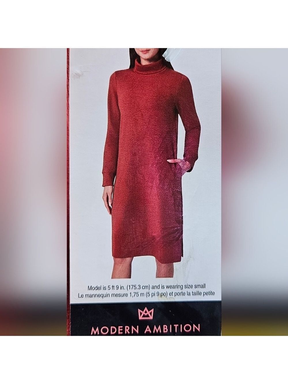 Modern Ambition Long Sleeve Turtleneck Rust Dress, Size Small, NWT
